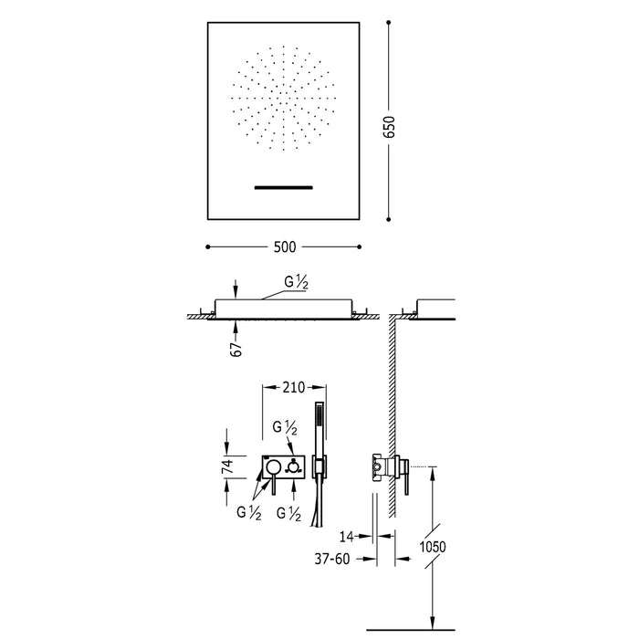 TRES 21027303NM 3V Kit De Grifo Monomando Empotrado De 3 Vías para Ducha Color Negro Mate