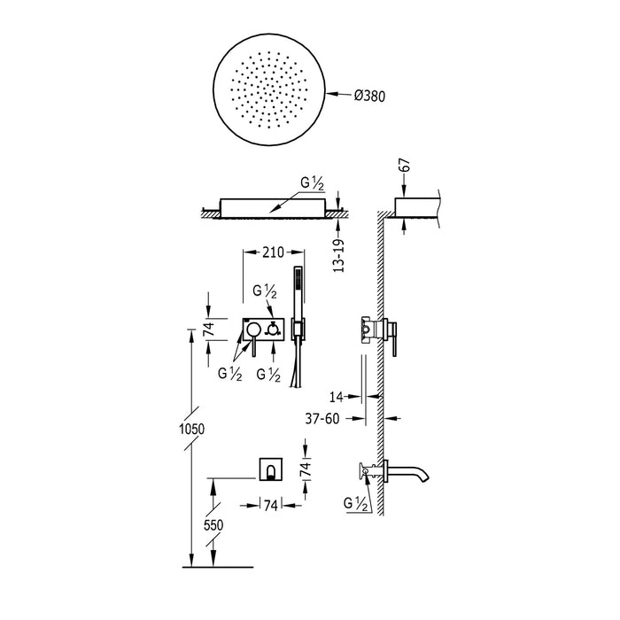TRES 21027311BM 3V 3-Way Recessed Single-Handle Shower Faucet Kit Matte White