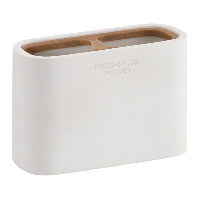 GEDY 13980200300 White-Bamboo Toothbrush Holder