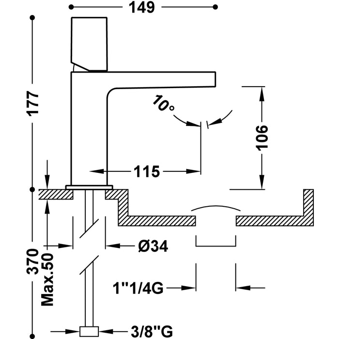 TRES 21110302D PROJECT-TRES Grifo Monomando para Lavabo con Válvula Desagüe Click-Clack Color Cromo