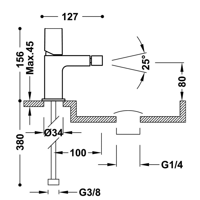 TRES 21112002D PROJECT-TRES Grifo Monomando para Bidé con Válvula Desagüe Click-Clack Color Cromo