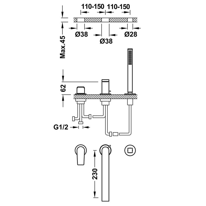 TRES 21116103KM PROJECT-TRES Mixer Tap for Bathtub Edge Metallic Black