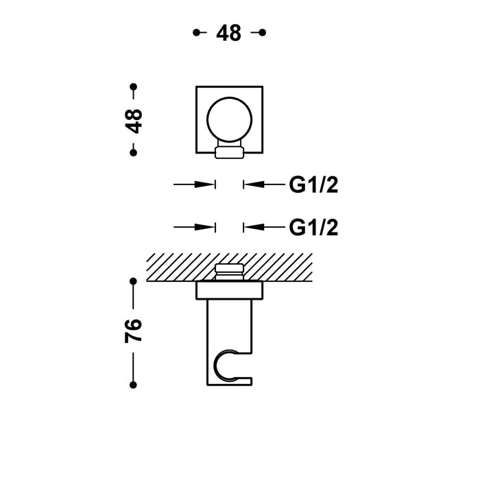 TRES 21118201OM COMPLEMENTOS DE DUCHA Soporte Fijo con Toma De Agua para Ducha De Mano y Flexo Color Oro Mate 24K