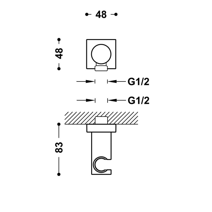 TRES 21118221 Fixed Holder with Water Outlet for Hand Shower and Chrome Hose