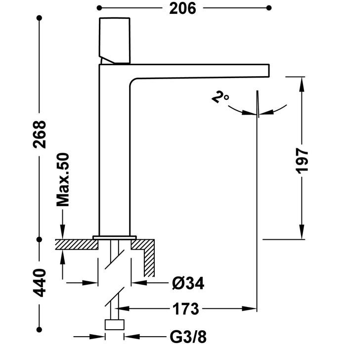 TRES 21120302NM PROJECT-TRES Grifo Monomando Caño Alto para Lavabo Color Negro Mate