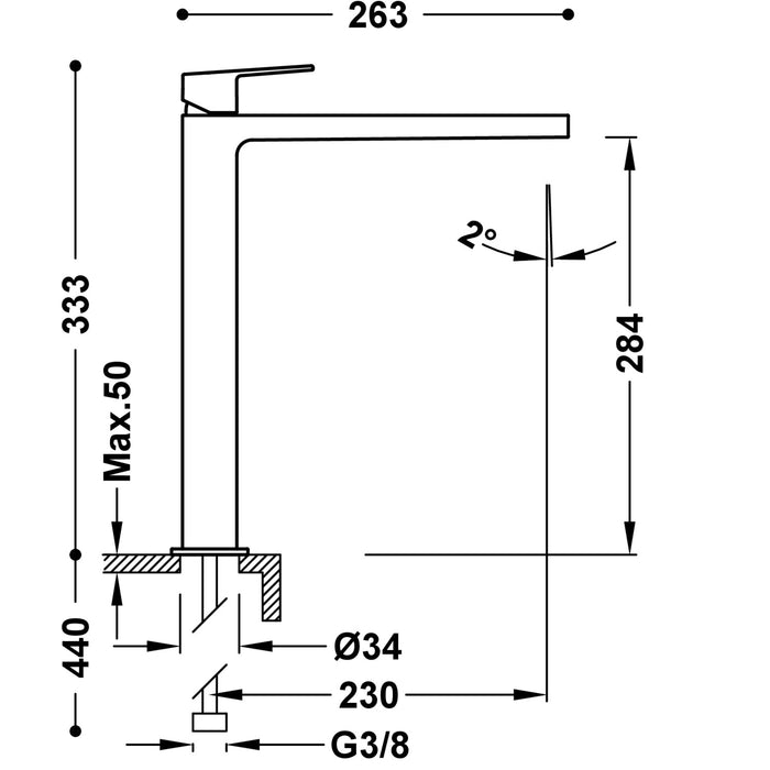 TRES 21180301BM PROJECT-TRES Grifo Monomando XXL Caño Alto para Lavabo Color Blanco Mate