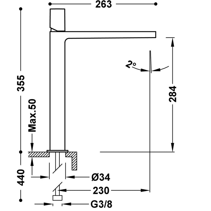 TRES 21180302BM PROJECT-TRES Grifo Monomando XXL Caño Alto para Lavabo Color Blanco Mate