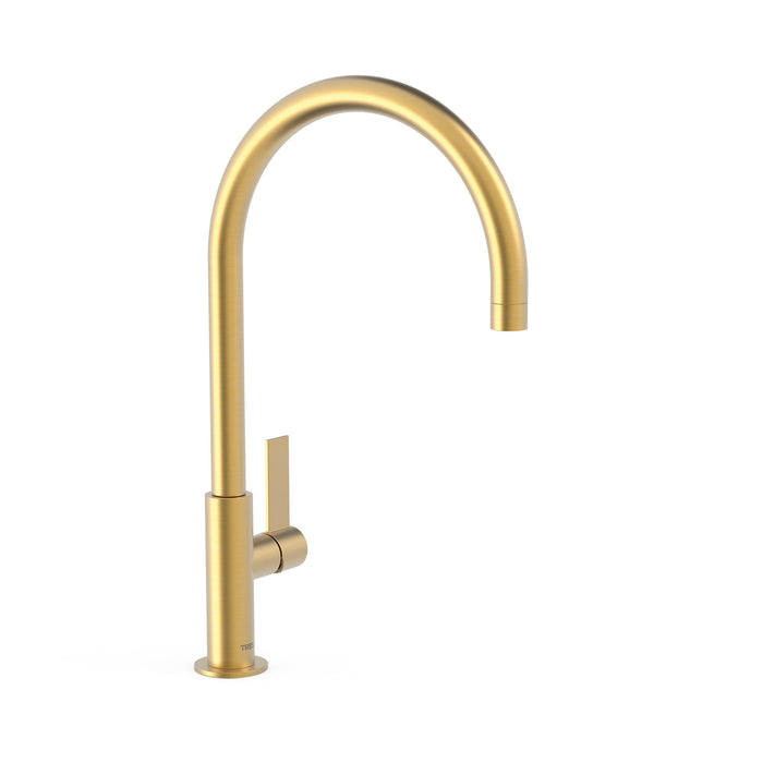 TRES 21190601OM PROJECT-TRES Grifo Monomando XXL Caño Alto con Maneta Lateral para Lavabo Color Oro Mate 24K
