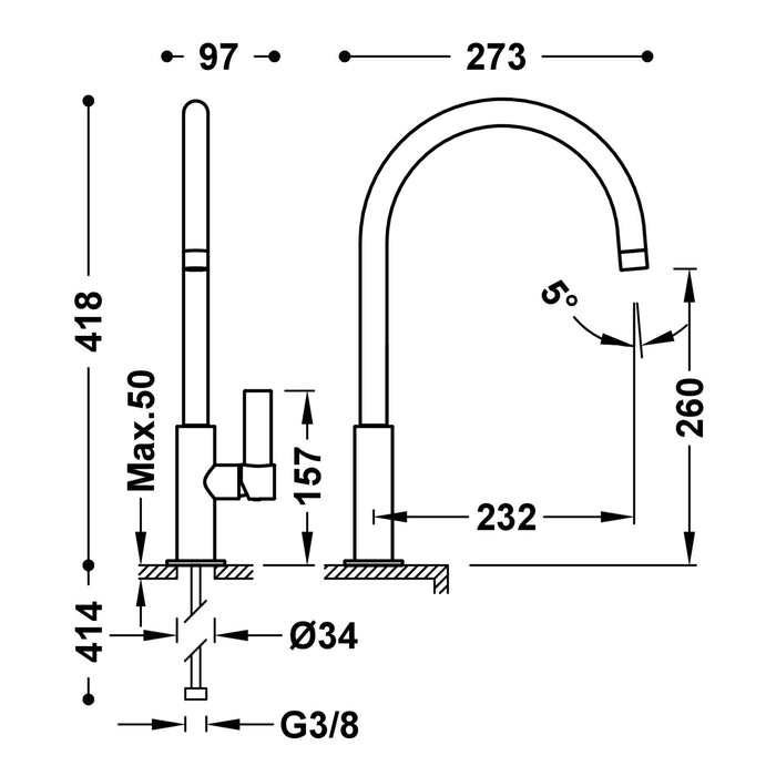 TRES 21190601BM PROJECT-TRES XXL High Spout Single-Handle Faucet with Side Handle for Sink Matte White