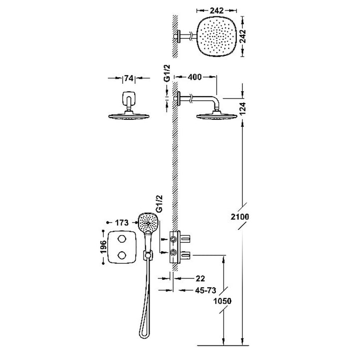 TRES 21725004 THERM-BOX Kit de Grifo Termostático Empotrado de 2 Vías Ducha Color Cromo