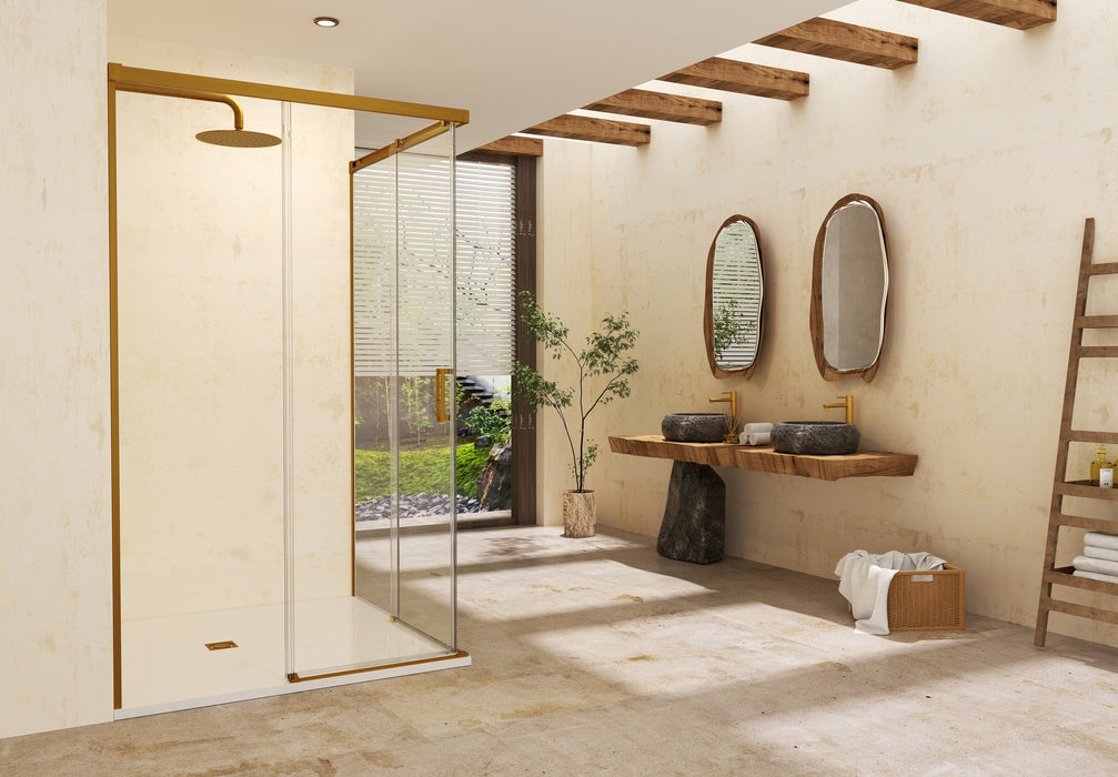 SB_X STYLO Mampara Ducha Cuadrada Oro Cepillado Transparente