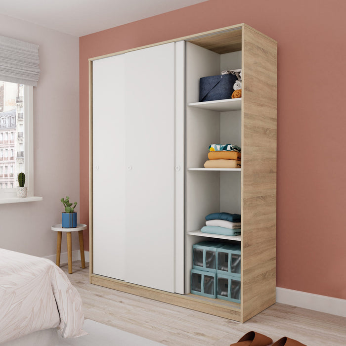 MUEBLES PITARCH Armario 3 Puertas Correderas Roble Cambrian/Blanco