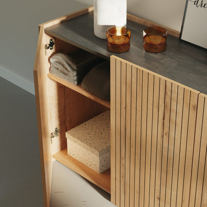 MUEBLES PITARCH Aparador Irati con Serigrafía Roble Gold serigrafiado/Imitación mármol