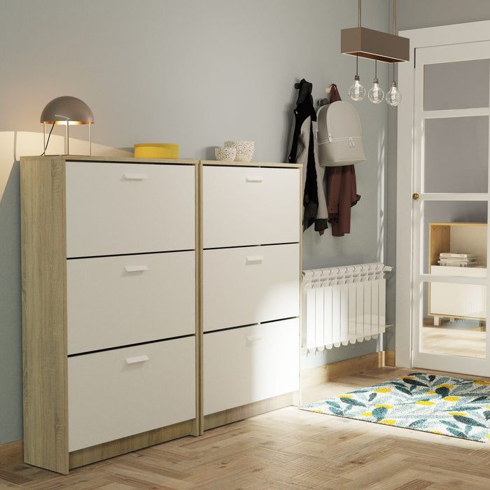 PITARCH FURNITURE Shoe Cabinet 3 Doors Tibet Cambrian Oak/White