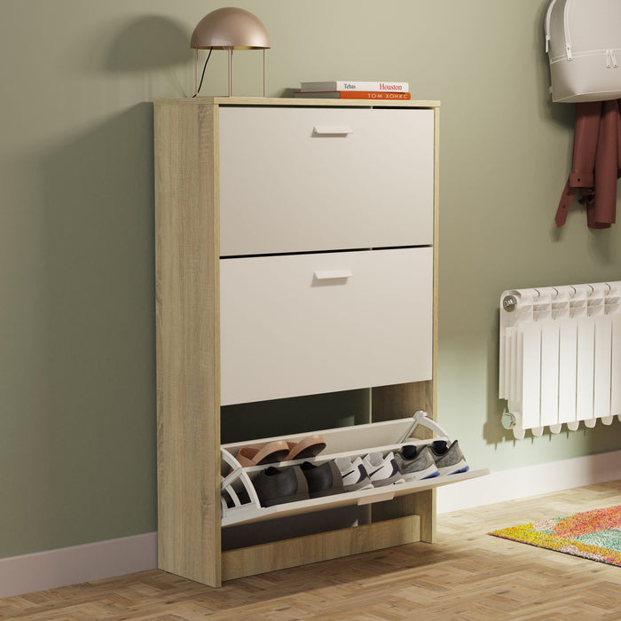 PITARCH FURNITURE Shoe Cabinet 3 Doors Tibet Cambrian Oak/White