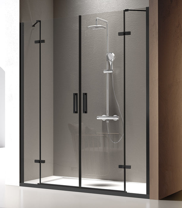 KASSANDRA NARDI Shower Screen Front 2 Fixed + 2 Hinged Doors Matte Black Transparent
