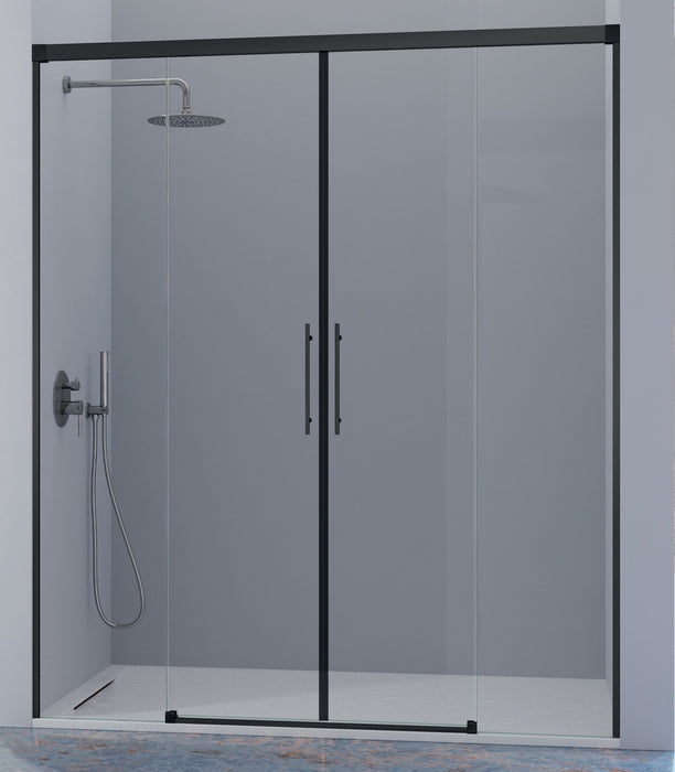 KASSANDRA URBAN  Mampara Frente de Ducha 2 Fijos + 2 Puertas Correderas Negro Mate Transparente