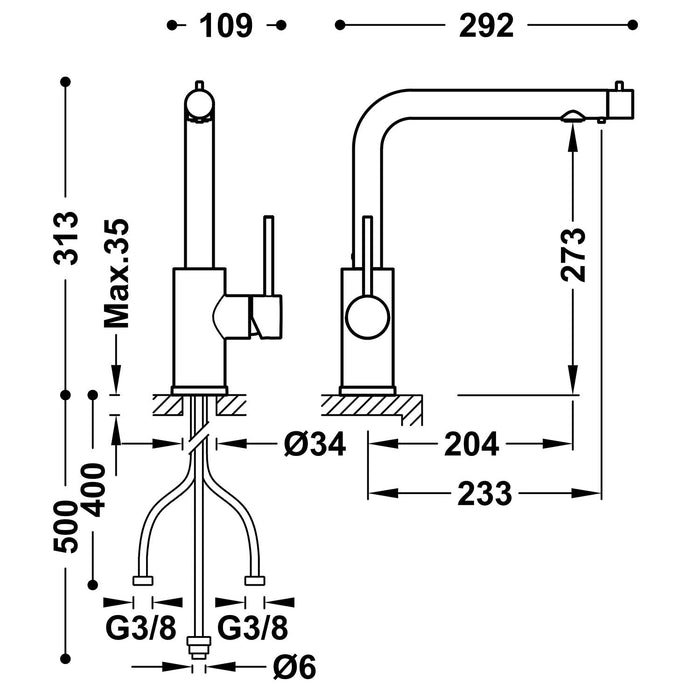TRES 23045303 KITCHEN Single-lever Faucet 2 Ways Filtered Water Chrome