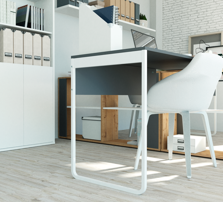 PITARCH FURNITURE Table with Solid Shelf Grey/Oak Gold/White