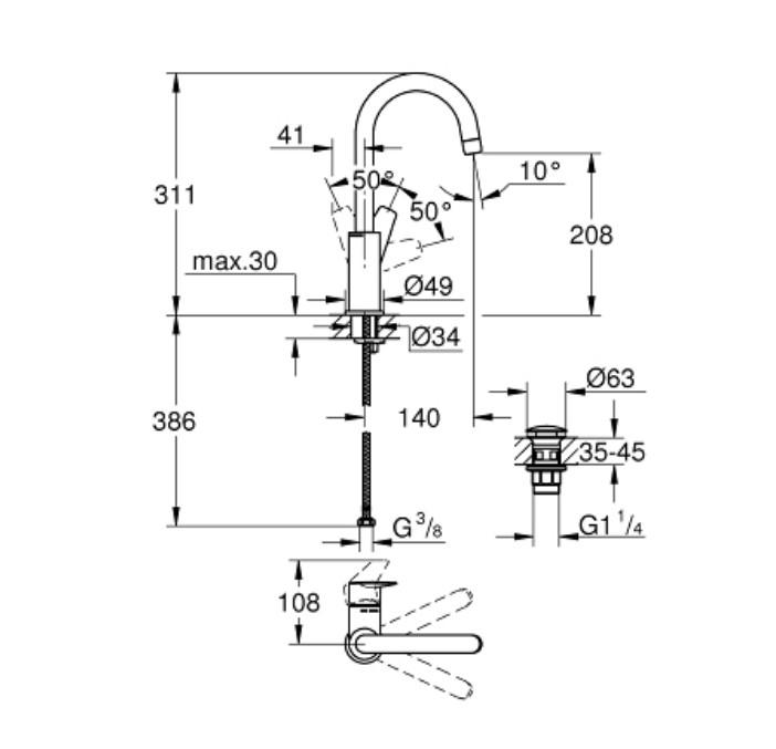 GROHE 23 911 001 BAUEDGE Grifo Monomando Lavabo Tamaño L Cromo 5 a 7 Días Grohe 