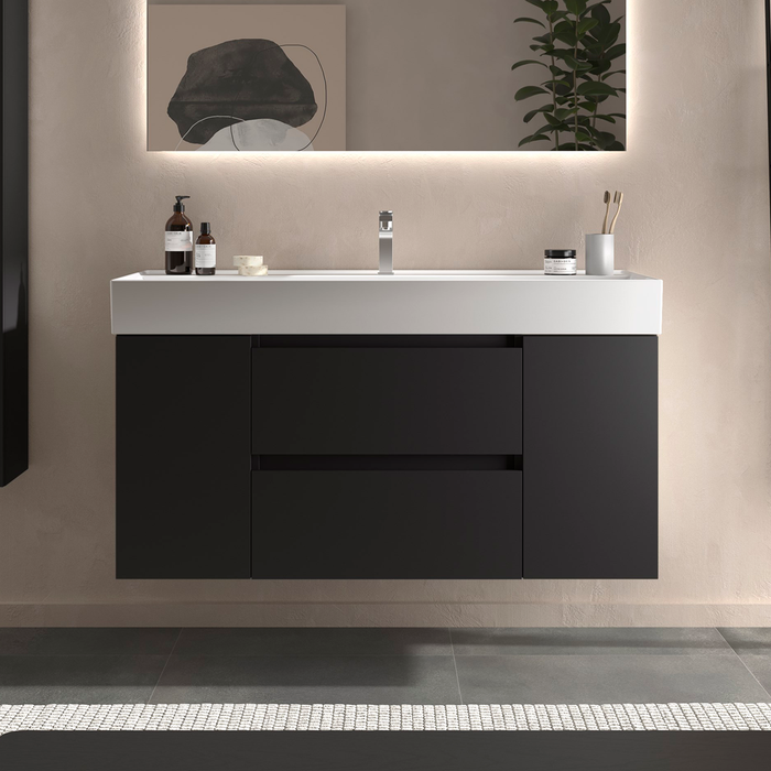 SALGAR 110523 BEQUIA Mueble de Baño con Lavabo 120 cm 2 Cajones 2 Puertas Negro Mate