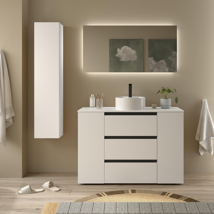 SALGAR BEQUIA PLUS Mueble 3C Lavabo sobre encimera 120 cm Blanco Mate Tirador Negro