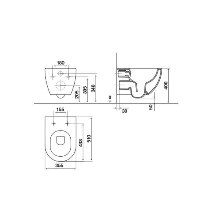 OLI LAKE-OLI120 PLUS Pack Wall Hung Rimless Toilet with White Button