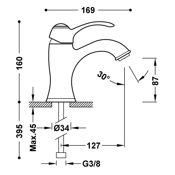 TRES 24210301AC TRES CLASSIC Single-lever Faucet for Sink Steel Color