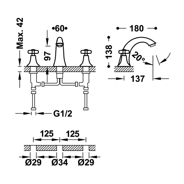 TRES 24210601LV TRES CLASSIC Two-Handle Deck-Mounted Faucet for Sink Old Brass Color