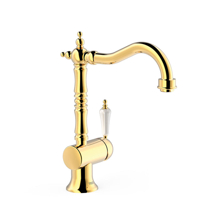 TRES 24210801OR TRES CLASIC Grifo Monomando con Maneta Lateral para Lavabo Color Oro 24K