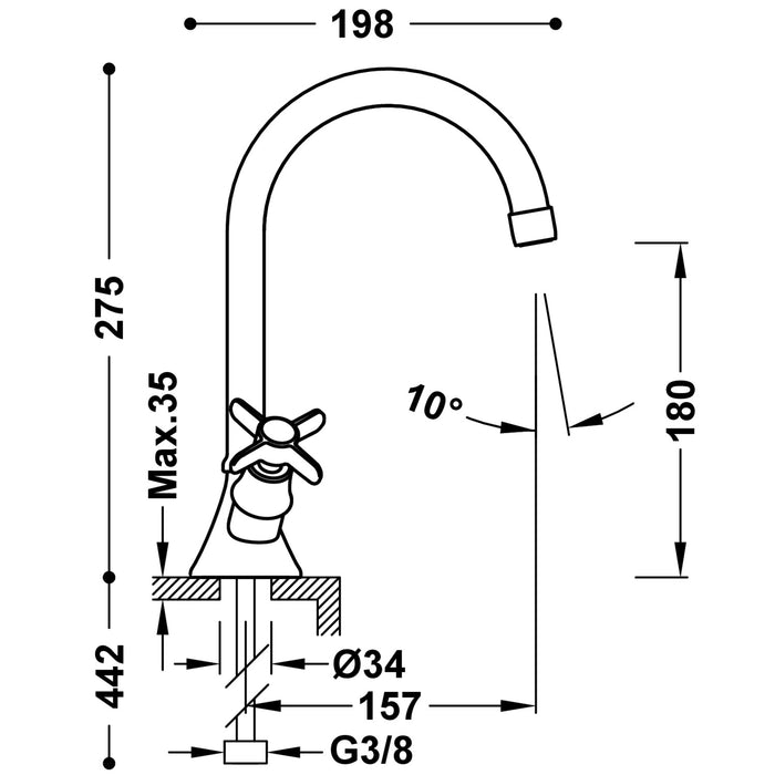 TRES 24210901AC TRES CLASIC Grifo Bimando para Lavabo Color Acero