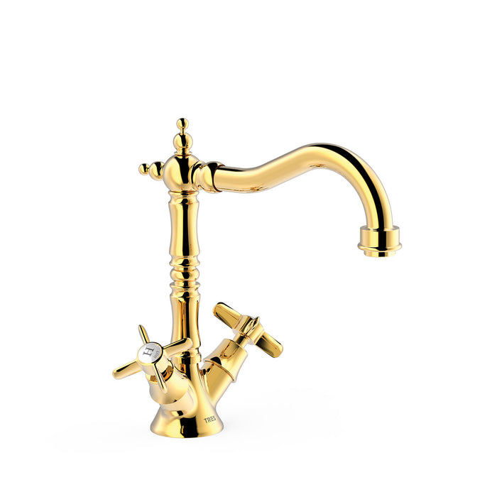 TRES 24210902OR TRES CLASIC Grifo Bimando para Lavabo Color Oro 24K