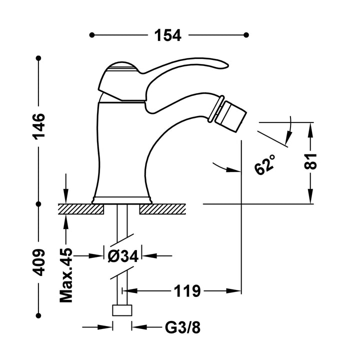 TRES 24212001AC TRES CLASSIC Single-lever Faucet for Bidet Steel Color