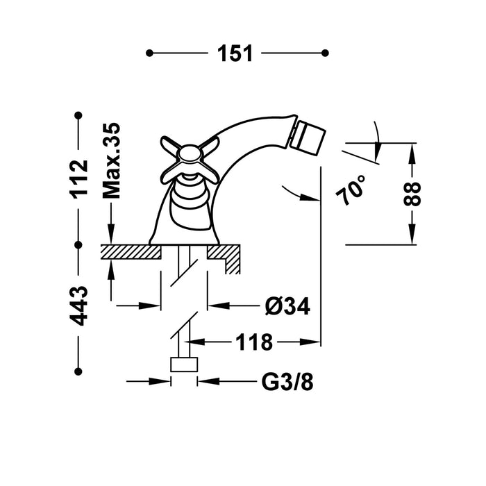 TRES 24212101LV TRES CLASSIC Two-Handle Faucet for Bidet Old Brass Color