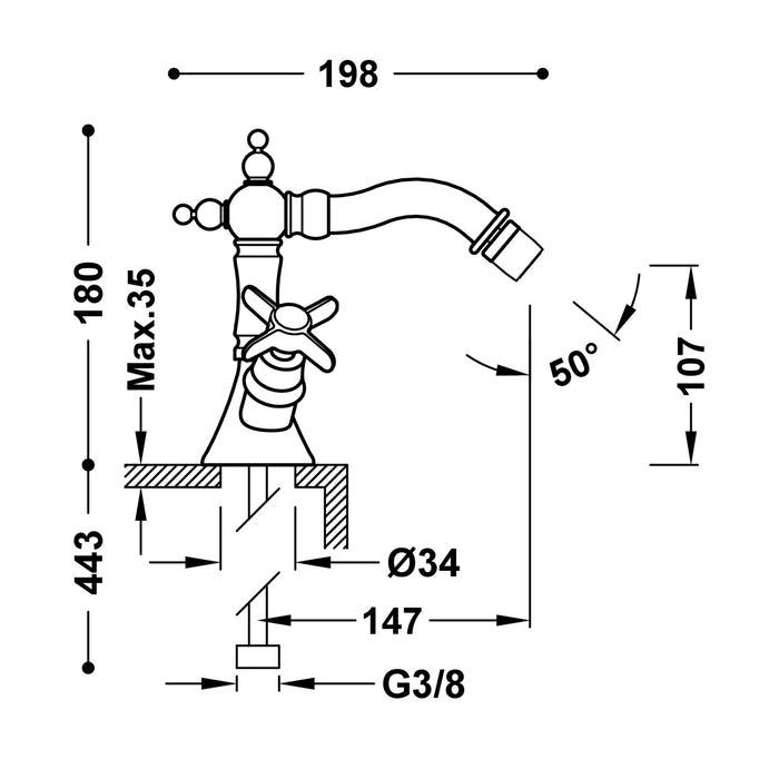 TRES 24212202AC TRES CLASSIC Two-Handle Faucet for Bidet Steel Color