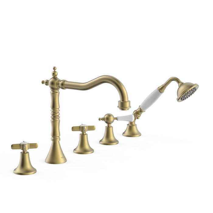 TRES 24214601LM TRES CLASIC Two-Handle Bathtub Rim Faucet Matte Old Brass Color