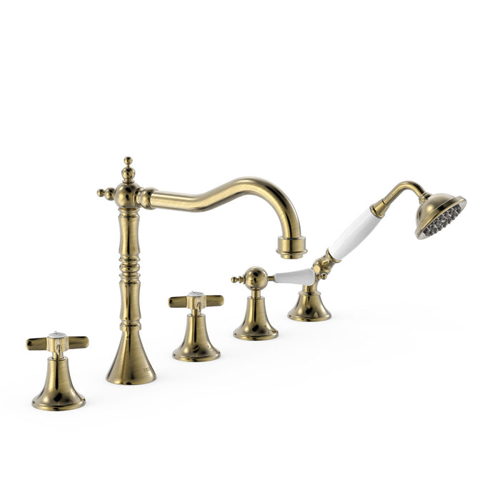 TRES 24214601LV TRES CLASIC Two-Handle Bathtub Rim Faucet Old Brass Color