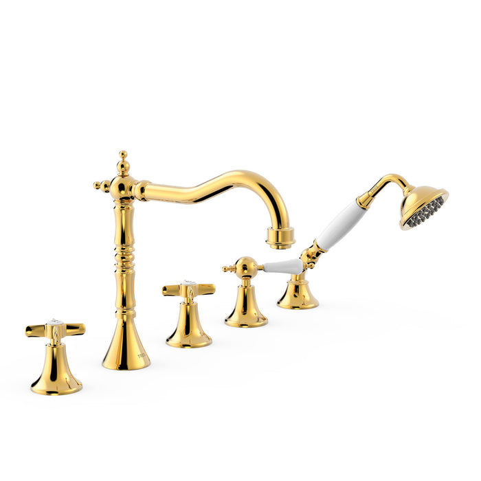 TRES 24214601OR TRES CLASIC Grifo Bimando para Borde De Bañera Color Oro 24K