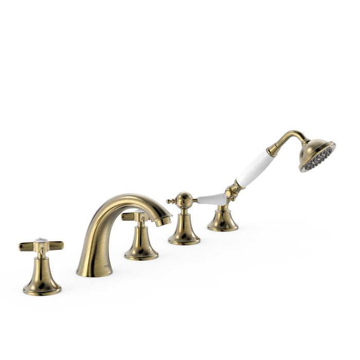 TRES 24214602LV TRES CLASIC Two-Handle Bathtub Rim Faucet Old Brass Color