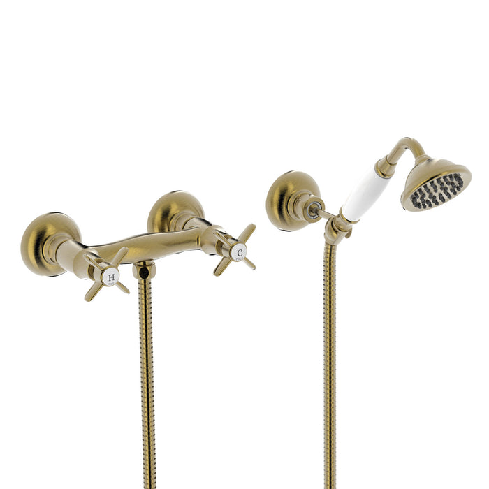 TRES 24216301LV TRES CLASSIC Wall-Mounted Dual-Handle Shower Faucet Old Brass Color