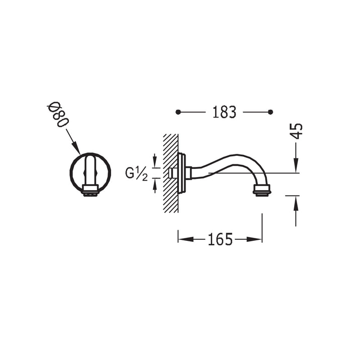 TRES 24217302LV TRES CLASIC Caño Fijo De Pared Color Latón Viejo