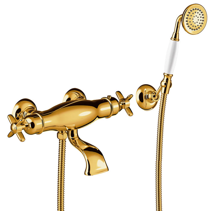 TRES 24217409OR TRES CLASIC Wall-Mounted Thermostatic Faucet for Bathtub and Shower 24K Gold Color