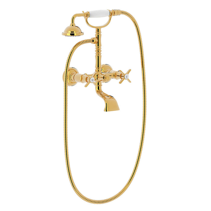 TRES 24217601OR TRES CLASSIC Wall-Mounted Dual-Handle Faucet for Bathtub and Shower 24K Gold Color