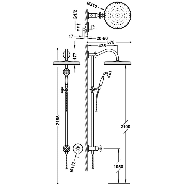 TRES 24217703LV TRES CLASSIC Built-in Single-lever Faucet Kit 1-Way for Shower Old Brass Color