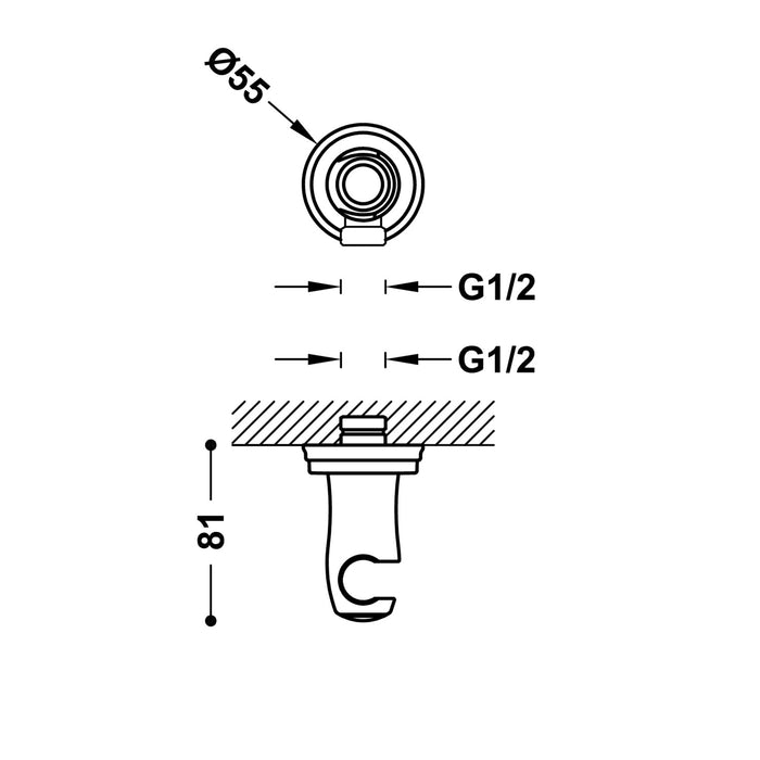 TRES 24218201LV TRES CLASSIC Fixed Support with Water Outlet for Hand Shower and Hose Old Brass Color