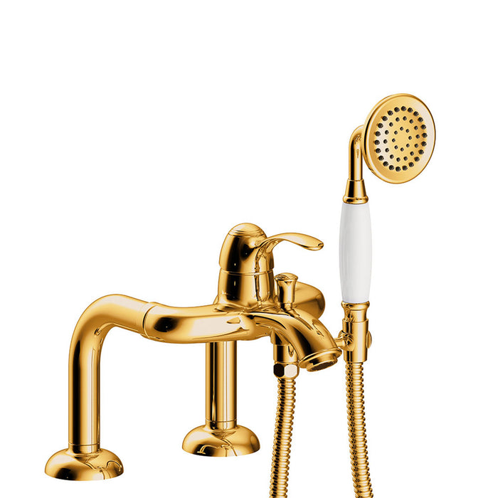 TRES 24219401OR TRES CLASIC Grifo Monomando para Borde De Bañera con Tomas De Agua Acodadas Color Oro 24K
