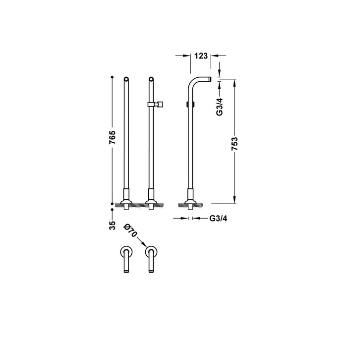 TRES 24219403LM TRES CLASSIC Elbow Water Taps Floor Installation for Bathtub Faucet Old Matte Brass Color