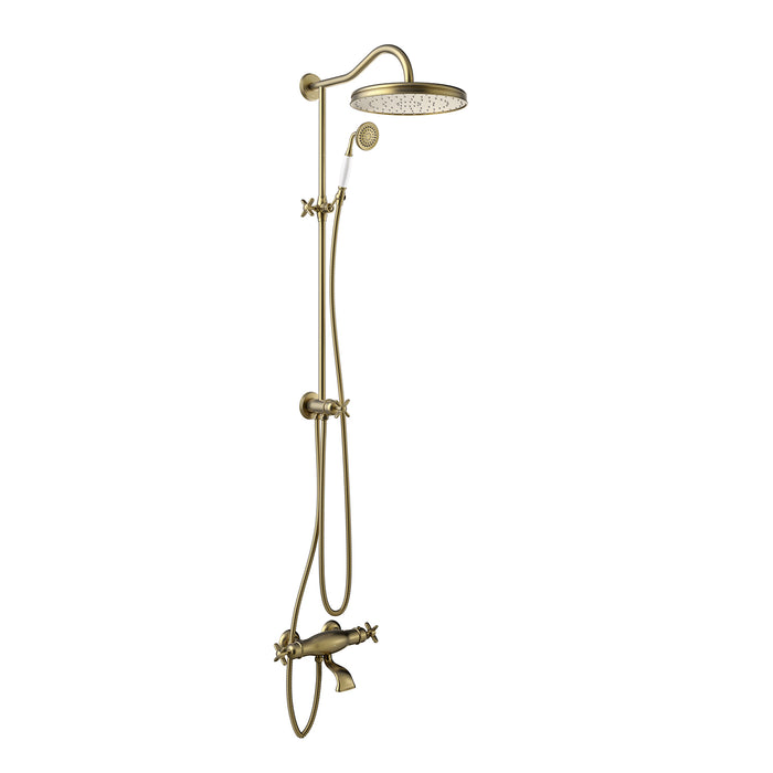 TRES 24219801LM TRES CLASIC 2-Way Wall-Mounted Thermostatic Faucet Set for Bathtub and Shower Matte Old Brass Color
