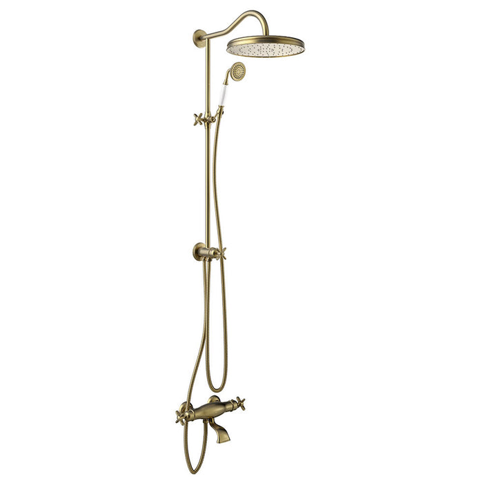 TRES 24219801LV TRES CLASIC 2-Way Wall-Mounted Thermostatic Faucet Set for Bathtub and Shower Old Brass Color