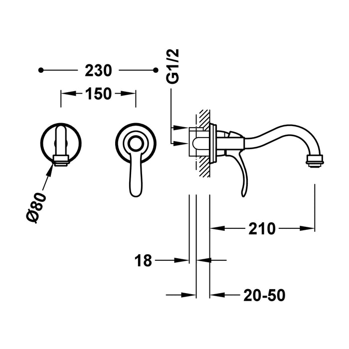 TRES 24220001LM TRES CLASSIC Single-lever Built-in Faucet for Sink Old Matte Brass Color